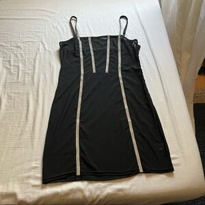 POSTER GRL Black Mesh Knit Crystal Beaded Mini Dress‎